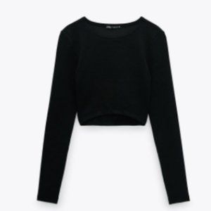 Frenchi Black Cropped Flower Long Sleeve